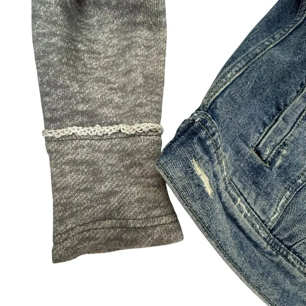 Free People Distressed Knit Denim Jean Jacket Women XS Blue Grey NO HOOD - Picture 4 of 12